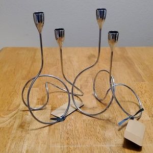 2 - Black & Blum - 2 Arm Loop Silver Steel Candelabras